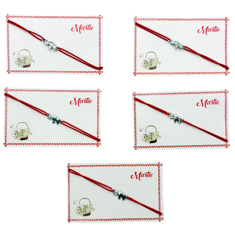 Set de 5 bratari reglabile Martisor, cu snur elastic si pandantiv Elefant Norocos – model 2025 [3]