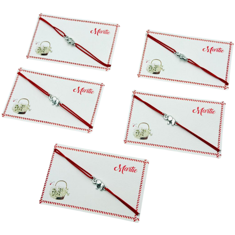 Set de 5 bratari reglabile Martisor, cu snur elastic si pandantiv Elefant Norocos – model 2025 [1]