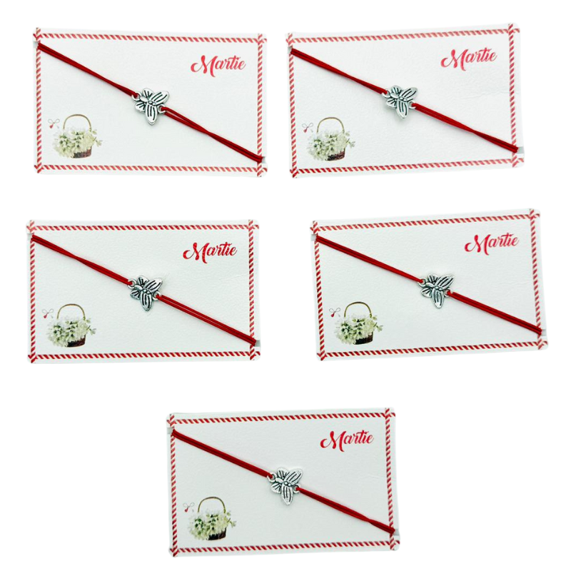 Set de 5 bratari reglabile Martisor, cu snur elastic si pandantiv Fluturas – model 2025 [1]