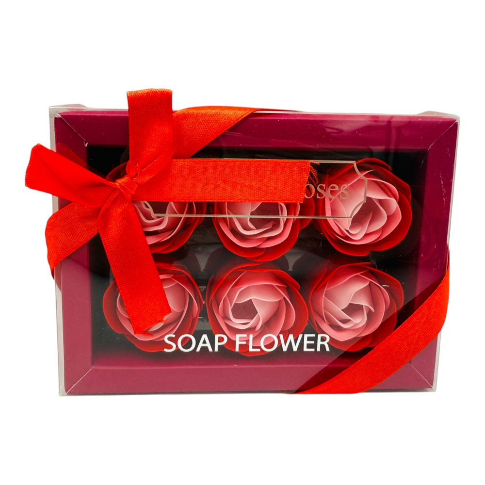 Set de 6 trandafiri din sapun in cutie eleganta cu funda rosie, 15x11x5cm [1]