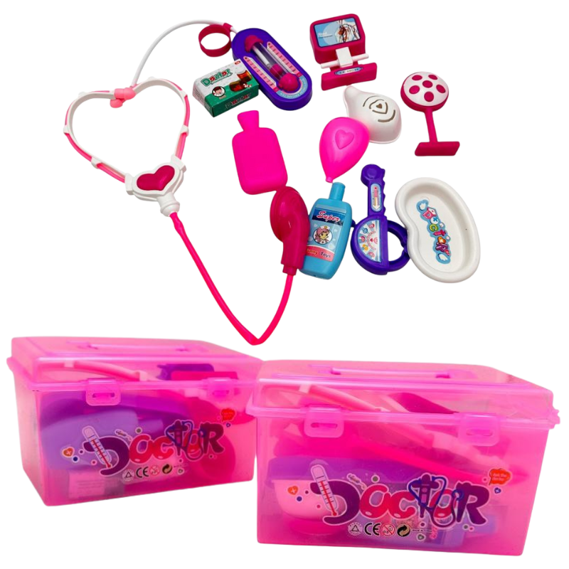 Set doctor jucarie pentru copii trusa medicala roz cu accesorii 10 piese, aproximativ 13-14cm,  [2]