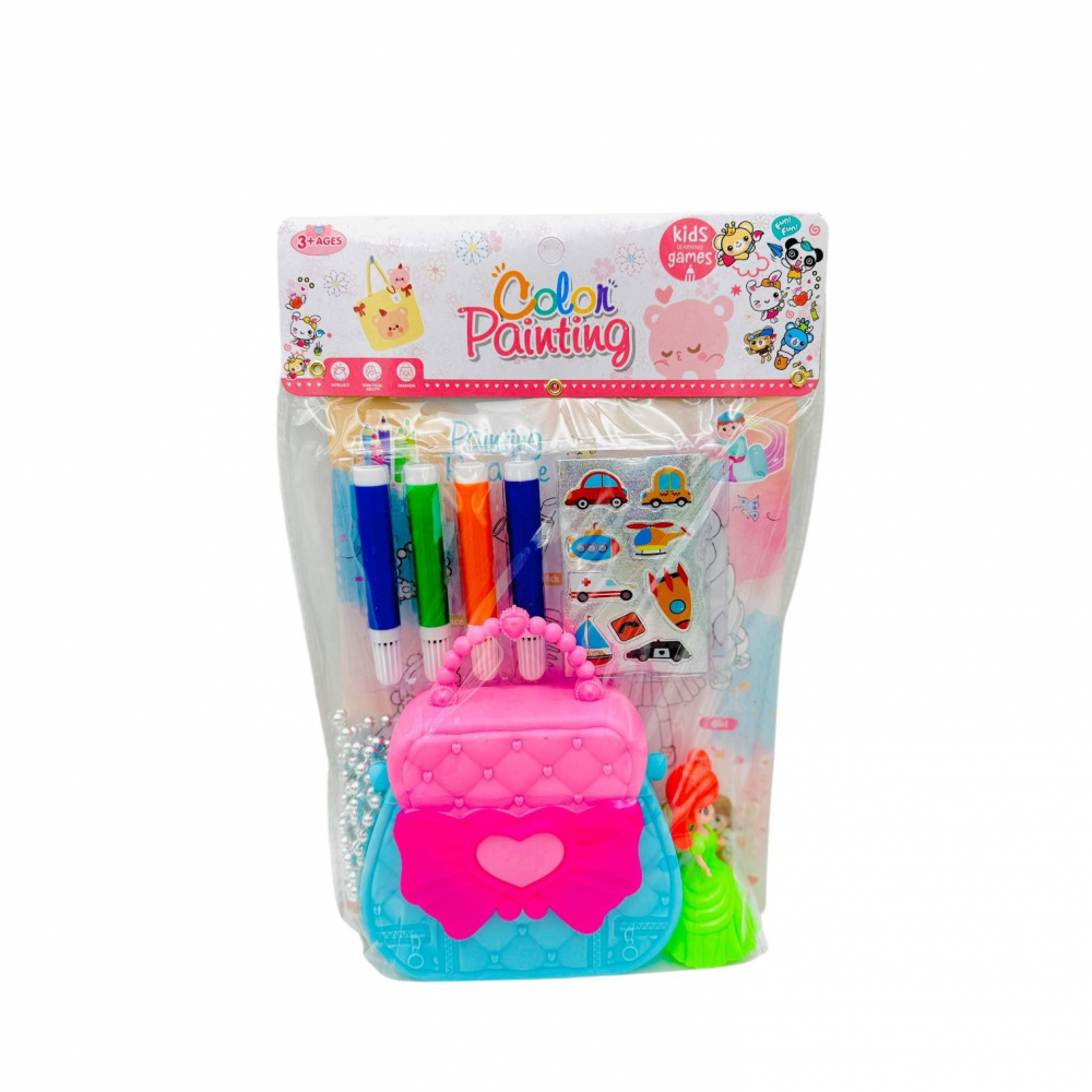 Set pentru fetite cu Poseta, Papusa si plansa de colorat, 30×21cm, +3ani, [1]