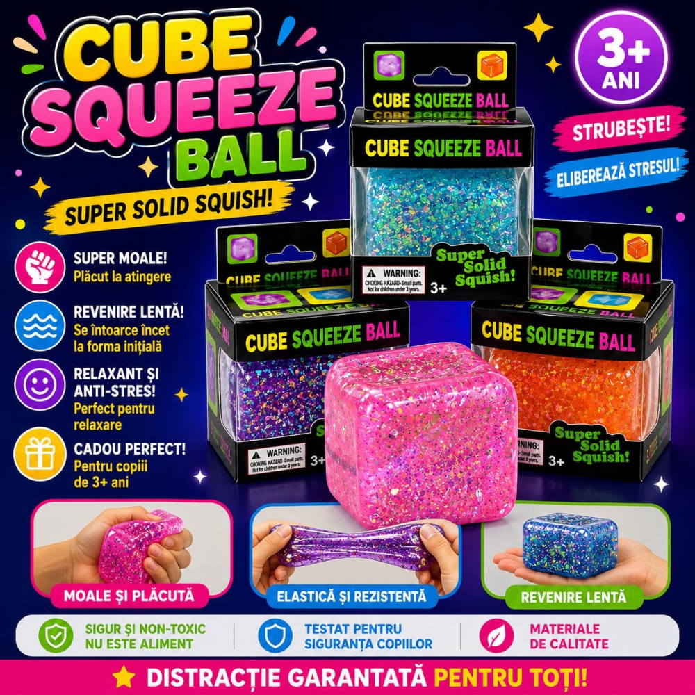 Squishy antistres cub cu sclipici 5cm, moale si elastic, culoare aleatorie [3]