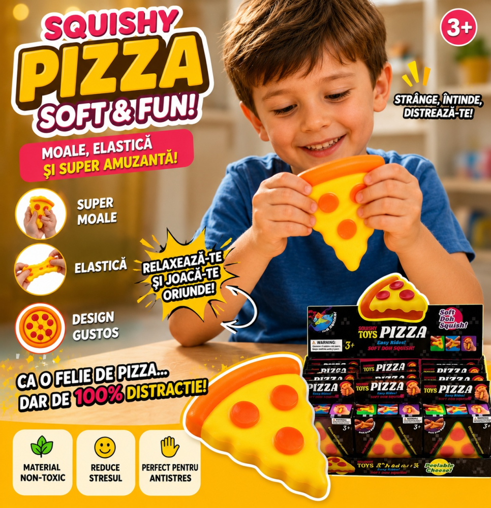 Squishy Antistres in forma de Pizza pentru Copii - Jucărie Moale și Elastică [3]