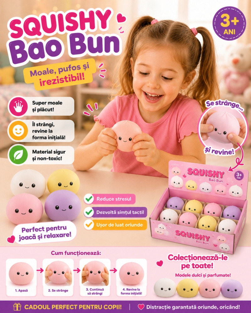 Squishy Mini Dumpling Antistres pentru Copii - Jucărie Moale și Elastică Tip Dumpling [3]