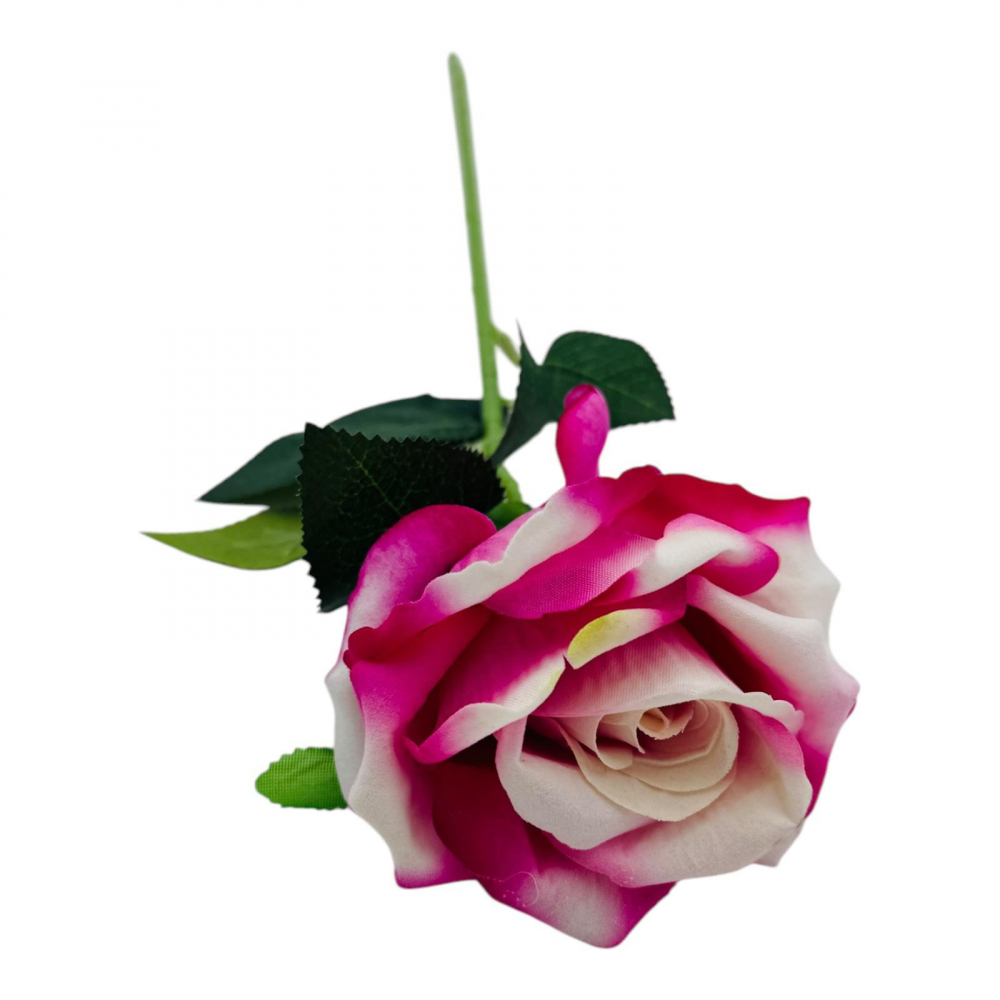 Trandafir elegant artificial, 51cm, calitate superioara, alb+roz [2]