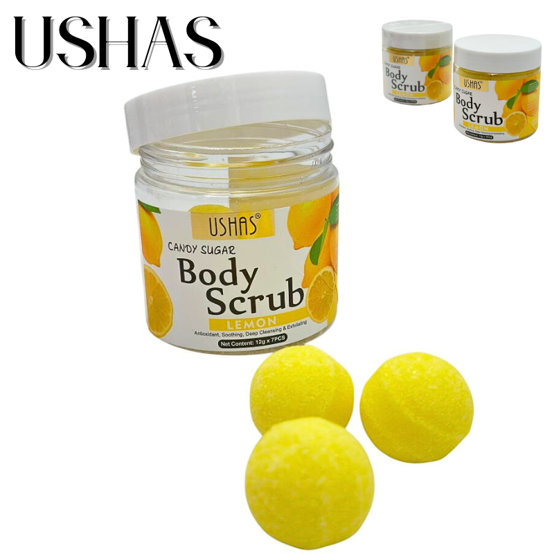 Ushas Body Scrub Lemon 12g x 7 – Exfoliant cu Zahar si Lamaie, Curatare si Revitalizare Piele, BaoBao [1]