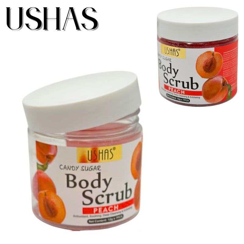 Ushas Body Scrub Peach 12g x 7 – Exfoliant cu Zahar si Piersica, Catifelare si Revitalizare Piele, BaoBao [2]