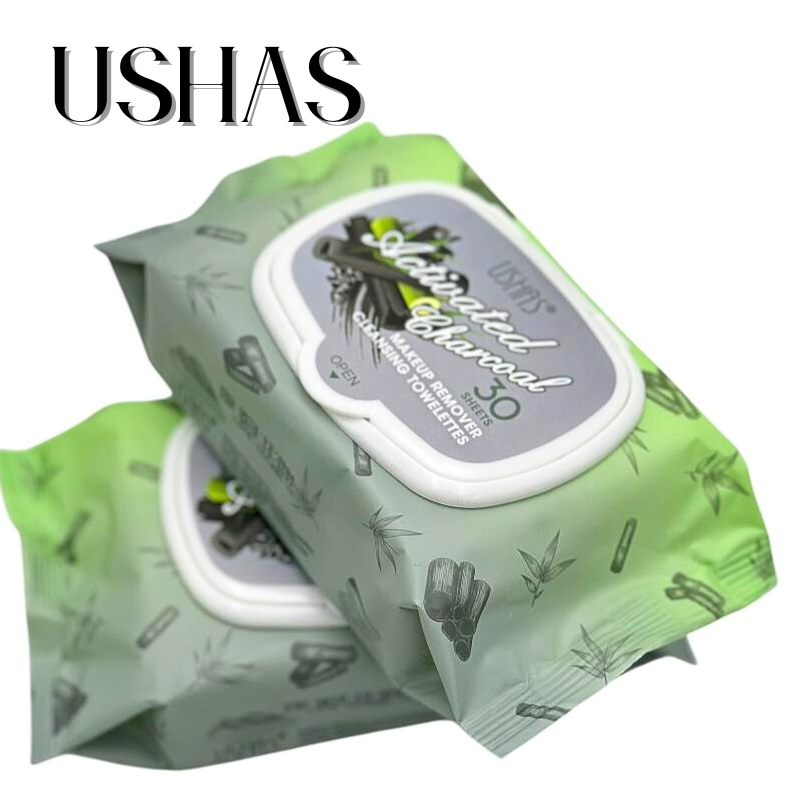 Ushas Servetele Demachiante cu Carbune Activ 30 buc – Curatare Profunda Fara Clatire, BaoBao [2]