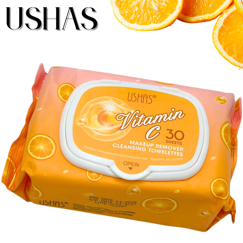 Ushas Servetele Demachiante cu Vitamina C 30 buc – Curatare Fata si Ochi, Fara Clatire, BaoBao [1]