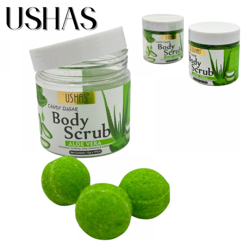 Ingrijire Fata si Corp - Ushas Body Scrub Aloe Vera 12g x 7 – Exfoliant cu Zahar si Aloe, Calmanta si Revitalizanta, BaoBao