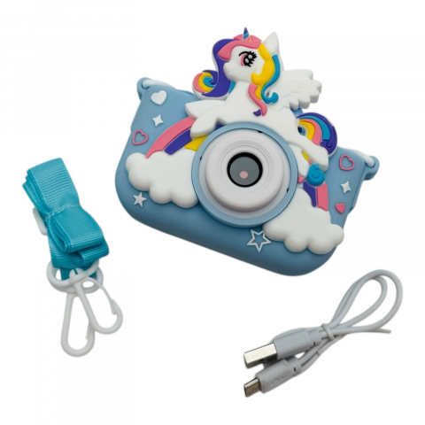 Camere Foto Interactive - Aparat Foto Copii BaoBao Unicorn HD Ecran 2Inch Jocuri Baterie 1000mAh Albastru