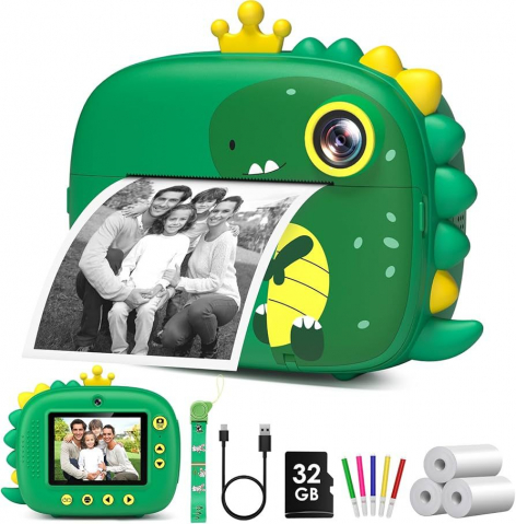 Camere Foto Interactive - Aparat Foto Video Copii BaoBao Dinozaur HD Ecran 2.4Inch Imprimanta Integrata Jocuri