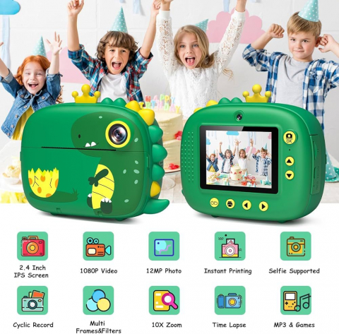 Aparat Foto Video Copii BaoBao Dinozaur HD Ecran 2.4Inch Imprimanta Integrata Jocuri [4]