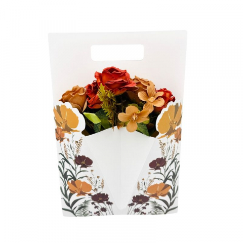 Aranjamente florale - Aranjament deosebit cu buchet de trandafiri artificiali rosu ruginiu si maro, 34x23 cm
