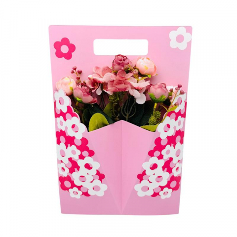 Aranjamente florale - Aranjament floral deosebit cu buchet de bujori artificiali si bulbi, roz, 34×23 cm
