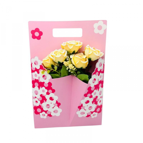 Aranjamente florale - Aranjament floral deosebit cu buchet de trandafiri artificiali si boboci diversi, galben, 34×23 cm