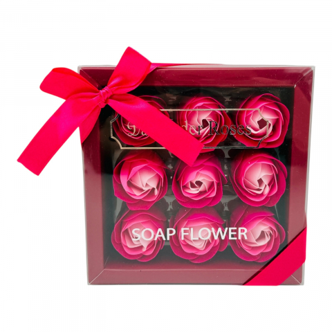 Aranjamente florale - Aranjament floral, 9 trandafiri de sapun, culori combinate, ambalate premium, 14x14x4.5 cm