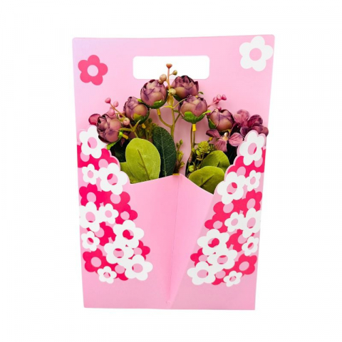 Aranjamente florale - Aranjament floral deosebit cu buchet de bujori artificiali si bulbi, mov, 34×23 cm