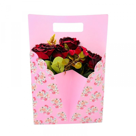 Aranjamente florale - Aranjament floral deosebit cu buchet de trandafiri artificiali și boboci diversi, bordo, 34×23 cm