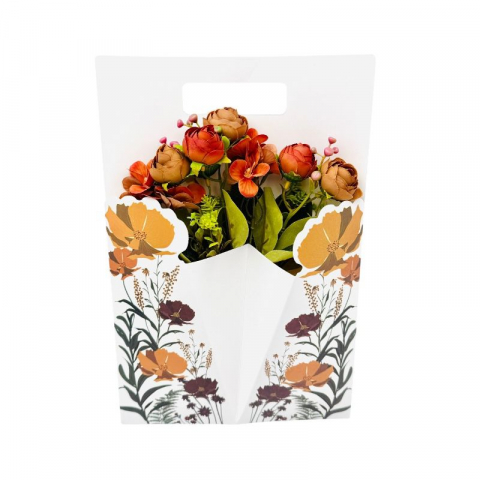 Aranjamente florale - Aranjament floral deosebit cu buchet de bujori artificiali si bulbi, rosu ruginiu, 34×23 cm