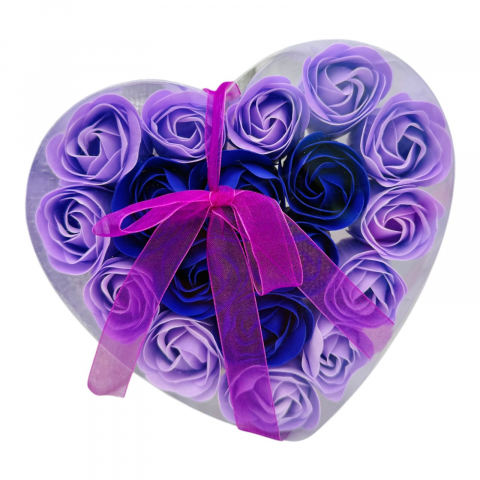 Aranjamente florale - Aranjament  Inimioara cu 18 Trandafiri de sapun, culori combinate, 15×14×4cm