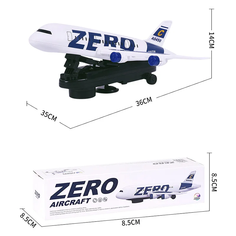 Masinute si vehicule - Avion mare de jucarie ZERO, 36 cm, cu baza lansatoare, lumini LED, efecte audio, cadou educativ copii
