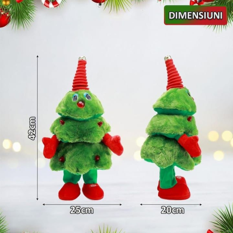 Brad muzical animat 42 cm cu saxofon, LED roșu și dans – 8 melodii, funcționare pe baterii [1]