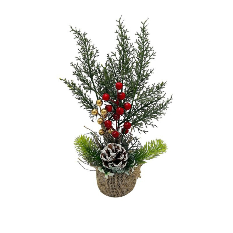 Articole pentru Craciun - Bradut decorativ Craciun in ghiveci cu iuta 35 cm