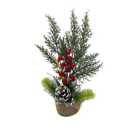 Bradut decorativ Craciun in ghiveci cu iuta 35 cm [2]
