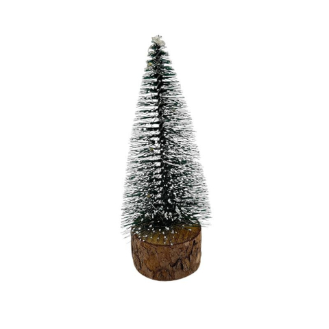 Articole pentru Craciun - Bradut decorativ cu lumini LED – baza lemn natur, baterii incluse 16cm