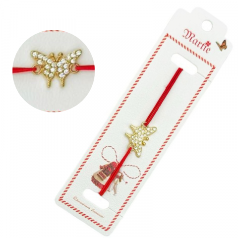 Martisor Bratara - Bratara Martisor, Fluturas Gingas, snur rosu elastic, model 2025