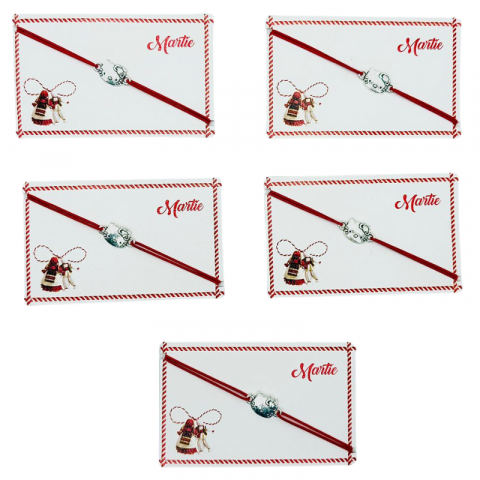 Martisor Bratara - Set de 5 bratari reglabile Martisor, cu snur elastic si pandantiv Pisicuta Dragalasa – model 2025