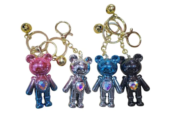 Jucarii, Copii & Bebe - Breloc Accesoriu cu figurina Ursulet cu inimioara, culori metalice,  