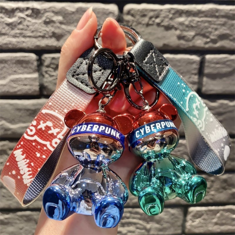 Breloc Accesoriu din Silicon cu Figurina model ursuleț cyber punk, culori metalice,   [1]