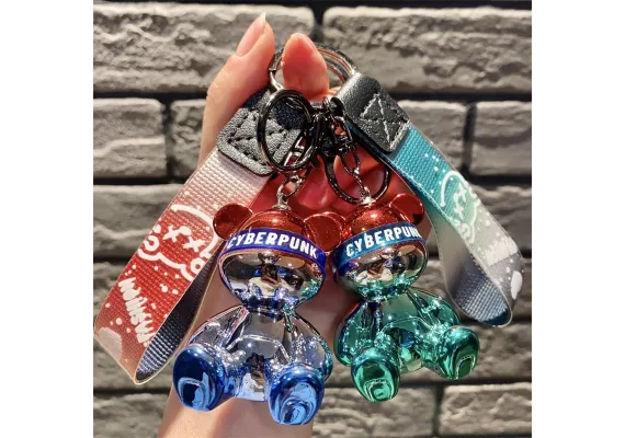 Jucarii, Copii & Bebe - Breloc Accesoriu din Silicon cu Figurina model ursuleț cyber punk, culori metalice,  