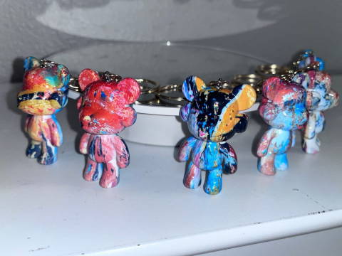 Breloc Accesoriu din silicon cu figurina Ursulet Graffiti, diverse culori,   [3]