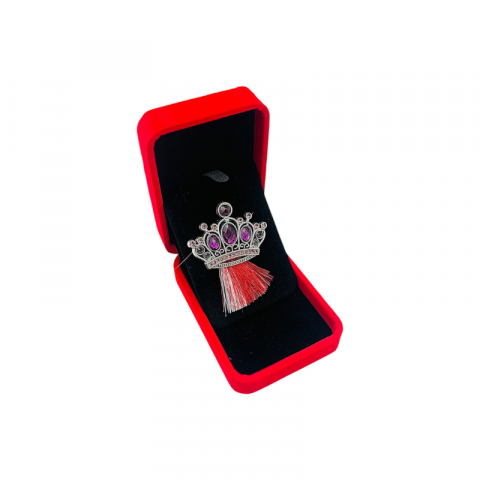 Brosa Coroana Imperiala Argintie cu Pietre Mov, ciucure, Accesoriu de Lux [1]