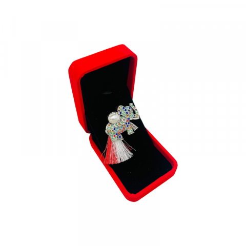 Brosa Elefant de Lux cu Strasuri Multicolore si Ciucure pentru Martisor, in Cutie Catifelata Premium [1]