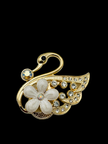 Martisoare - Set 10 Brosa Martisor marime mare, Lebada Stilizata cu Perle si Strasuri, editie 2025, 6×5cm