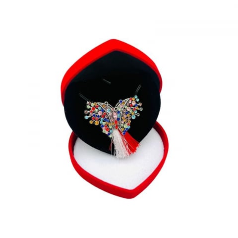 Brosa fluturas de lux, sidefata cu pietre si ciucure pentru martisor, in cutie din catifea premium in forma de inima [1]