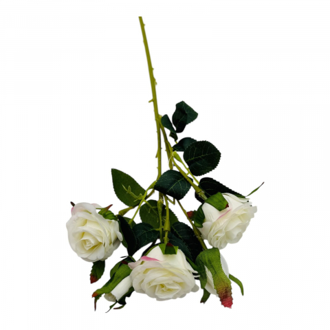 Idei de cadouri - Buchet artificial elegant cu 3 trandafiri si 2 boboci, 44cm, un singur fir, calitate superioara, alb