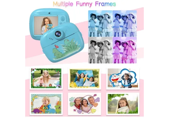 Jucarii, Copii & Bebe - Camera foto instant pentru copii, printare, ecran 2.4inch, USB, jocuri incluse, o rola de hartie, suport card SD, 14×13×5cm 