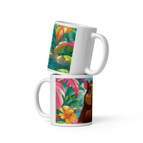 Cana ceramica 330 ml cu model Capibara si buble tea in jungla [9]