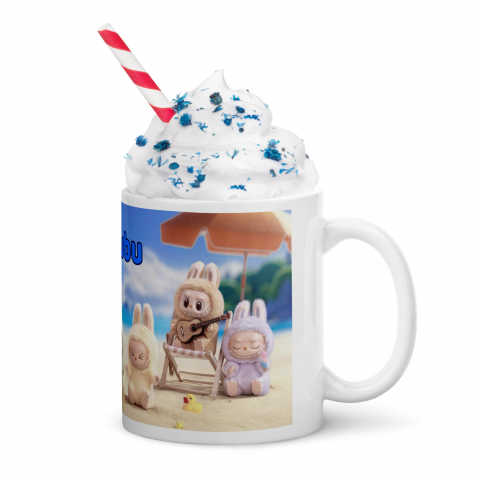 Cana ceramica 330 ml cu model Labubu pe plaja [7]