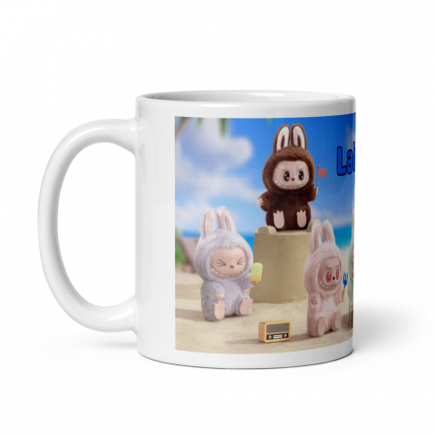 Cana ceramica 330 ml cu model Labubu pe plaja [5]