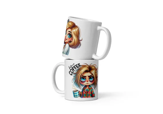 Cani cu Design si Personalizabile - Cana cu Doua Fete, 330 ml, ceramica – Starea sincera dinainte și de după cafea, 