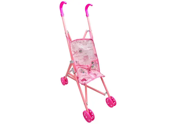 Jucarii, Copii & Bebe - Carucior de jucarie roz pentru papusi, pliabil, cu cadru metalic si roti duble, model usor si compact, 80-90 cm inaltime aproximativa, 
