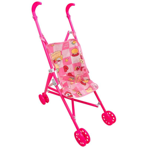 Carucior de jucarie roz pentru papusi, pliabil, cu roti duble si cadru metalic, inaltime aproximativa 80-90 cm,  [4]