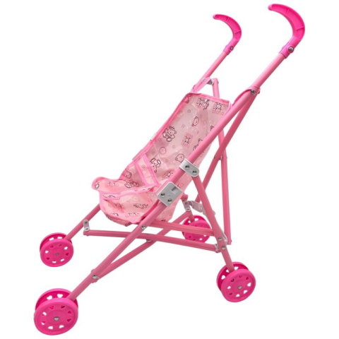 Carucior de jucarie roz pentru papusi, pliabil, cu roti duble si cadru metalic, inaltime aproximativa 80-90 cm,  [3]